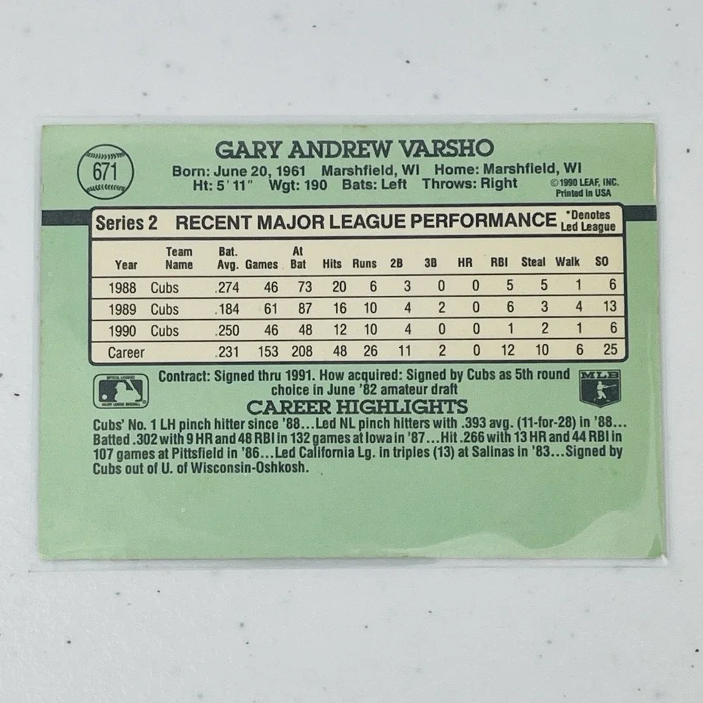 Gary Varsho 671 Donruss 1991 MLB Baseball Trading Card
